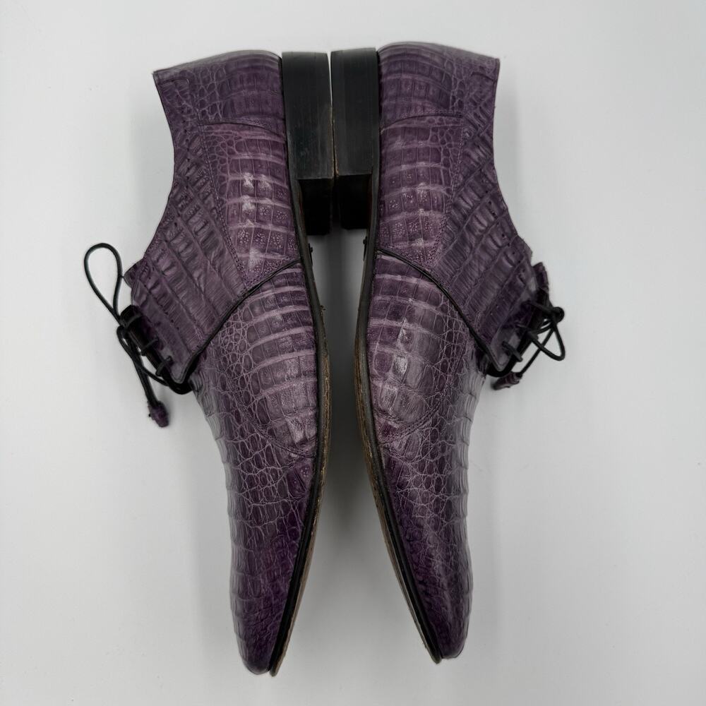 Mezlan Genuine Crocodile Monkstrap Dress Shoes Purple Men’s 12 Italy Luxury - Picture 12 of 13